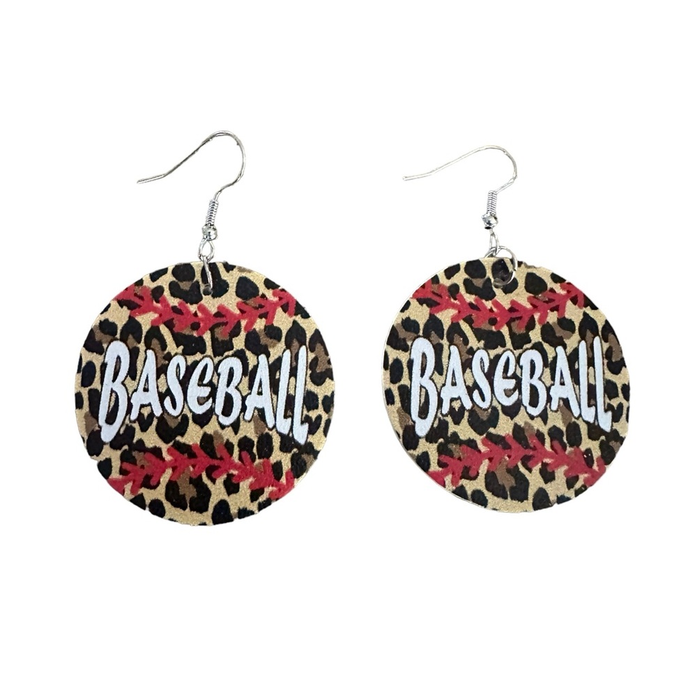 Vegan Leather Round Baseball Drop Earrings
